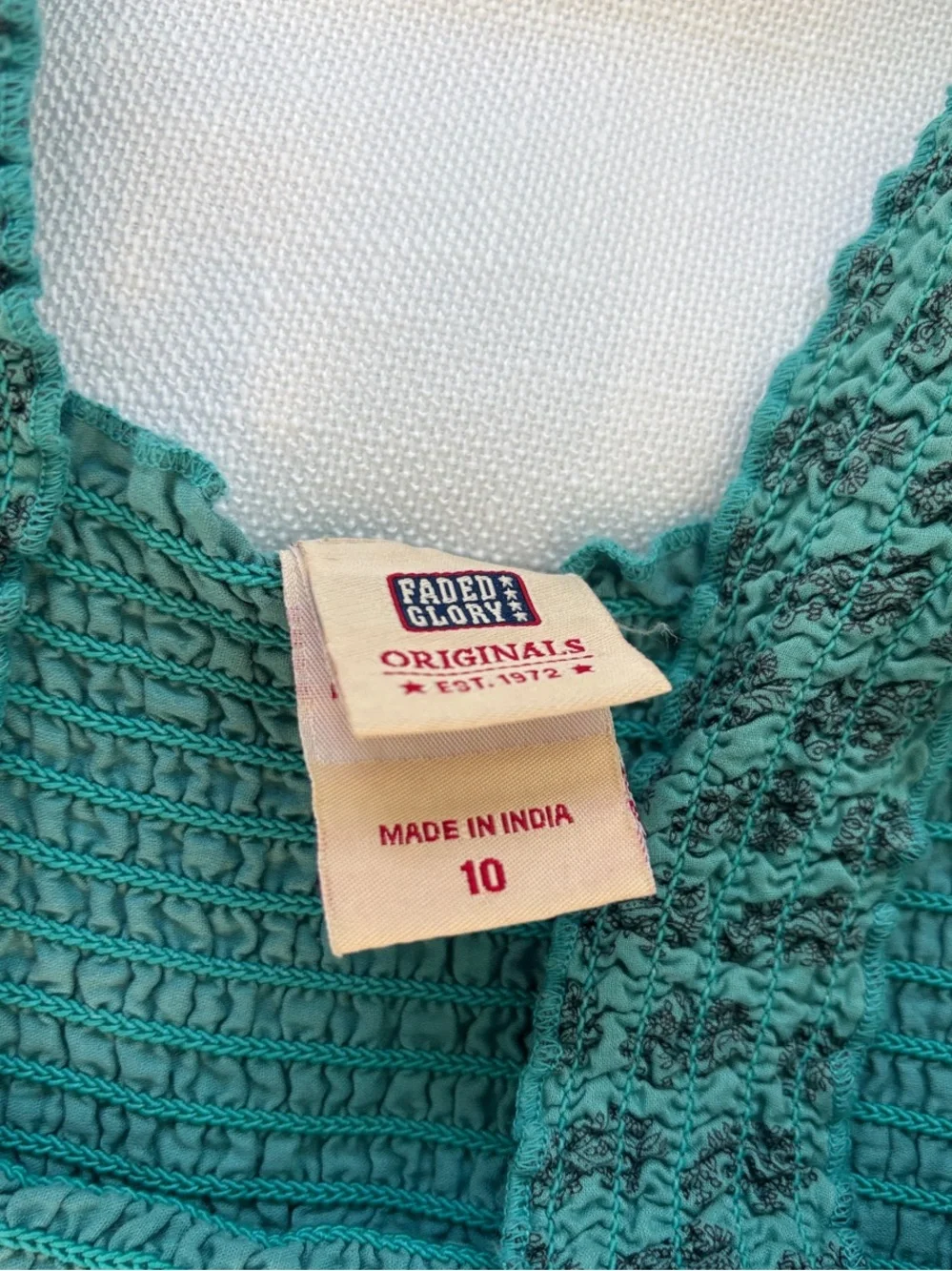 Faded Glory Teal Smocked Sundress with Printed Hem -264sku
